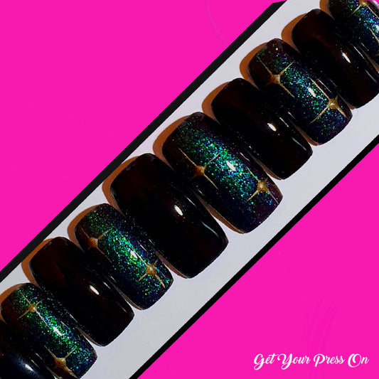 Midnight Emerald Starry Presss-On Nails