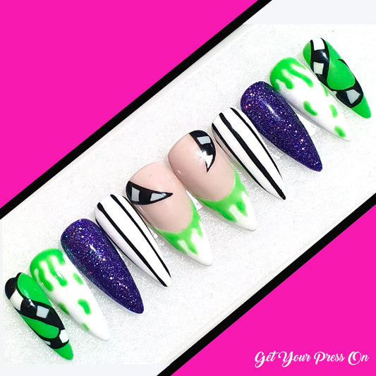 Beetlejuice Themed Press-On Nails